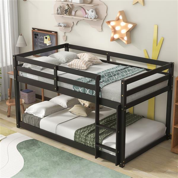 Twin over Twin Floor Bunk Bed,Espresso