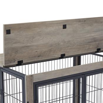Furniture Style Dog Crate Side Table on Wheels with Double Doors and Lift Top.Grey,38.58\\'\\'w x 25.5\\'\\'d x 27.36\\'\\'h.