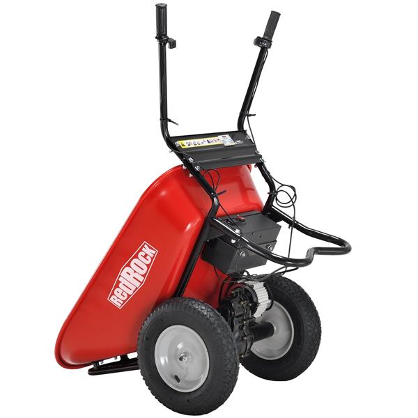 RedRock Wheelbarrow Utility Cart Electric Powered 24V DC 180W AGM Battery 330lbs (150kgs) Max Capacity Barrel Dump Material Debris Hauler