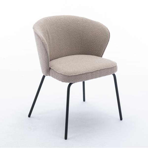 041-Set of 1 Boucle Fabric Dining Chair With Black Metal Legs,Light Coffee