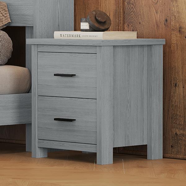 Vintage Two Drawer Wooden Nightstand, Simple and Generous, Large Storage Space,Light Gray