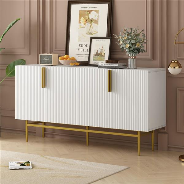 Modern Elegant 4-door Sideboard Gold Metal Handle Buffet Cabinet for Dining Room, Living Room, Bedroom, Hallway (White)