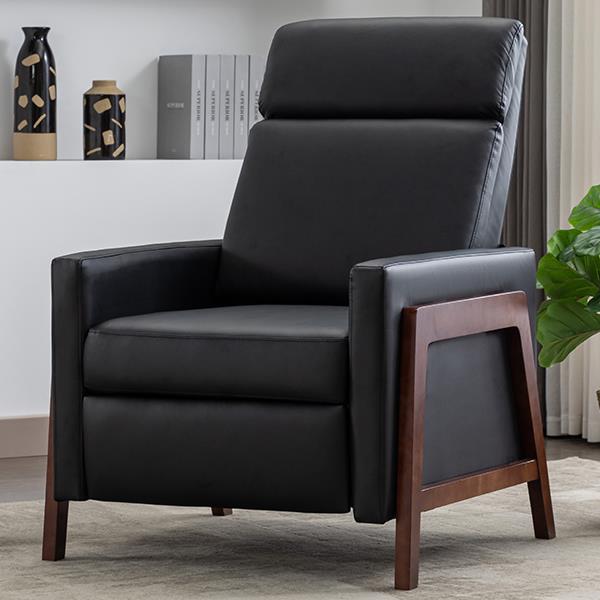 Wood-Framed PU Leather Recliner Chair Adjustable Home Theater Seating with Thick Seat Cushion and Backrest Modern Living Room Recliners, Black