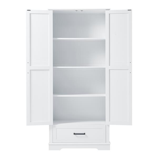 Tall Bathroom Storage Cabinet, Cabinet with Two Doors and One Drawer, Adjustable Shelf, MDF Board, White