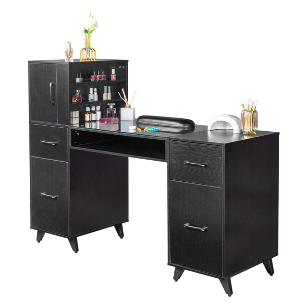 FCH Black relief particle board tempered glass 141*50*112cm three doors and two drawers fanless nail table