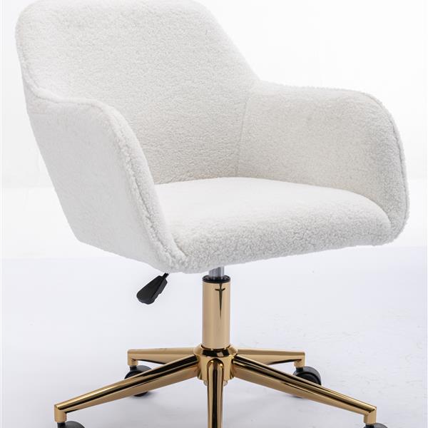 Modern Teddy Fabric Material Adjustable Height 360 Revolving Home Office Chair With Gold Metal Legs And Universal Wheel For Indoor,White