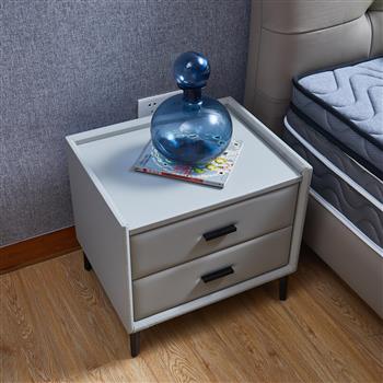 Nightstand, Modern Nightstand with 2 Drawers, Night Stand with PU Leather and Hardware Legs, End Table, Bedside Cabinet for Living Room/Bedroom (Grey)