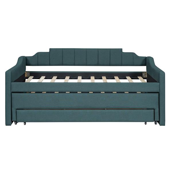 Twin Size Upholstered Daybed with Trundle and Three Drawers,Green