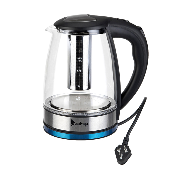 ZOKOP HD-1861-A 110V 1500W 1.8L Electric Glass Kettle US Plug