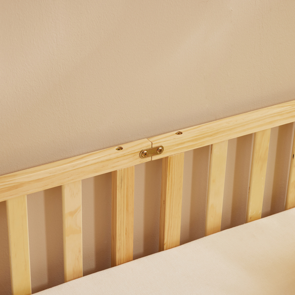 Fence bed with door and decking, natural wood color, painted surface, pine wood, twin children's bed