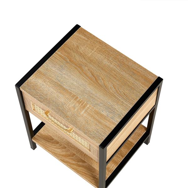 15.74" Rattan End table with  drawer, Modern nightstand, metal legs,side table for living room, bedroom,natural(1 pc)