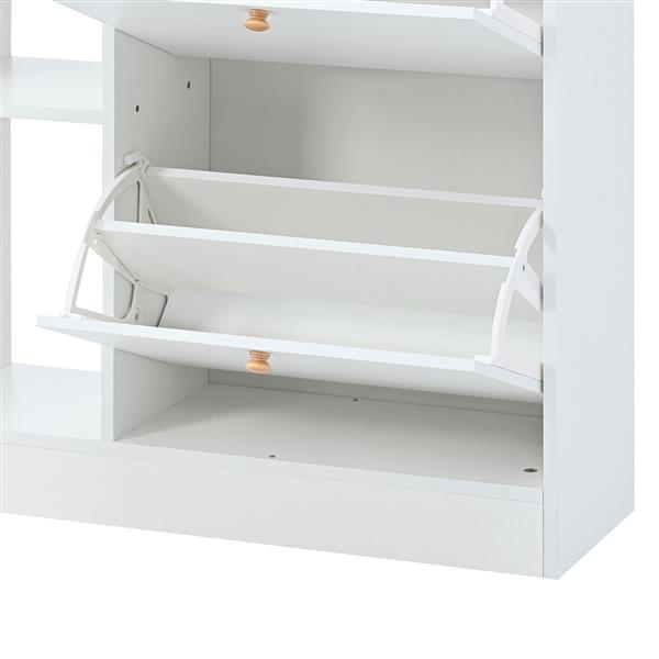 [VIDEO provided] Modern Shoe Cabinet with 4 Flip Drawers, Multifunctional 2-Tier Shoe Storage Organizer with Drawers, Free Standing Shoe Rack for Entrance Hallway, White.