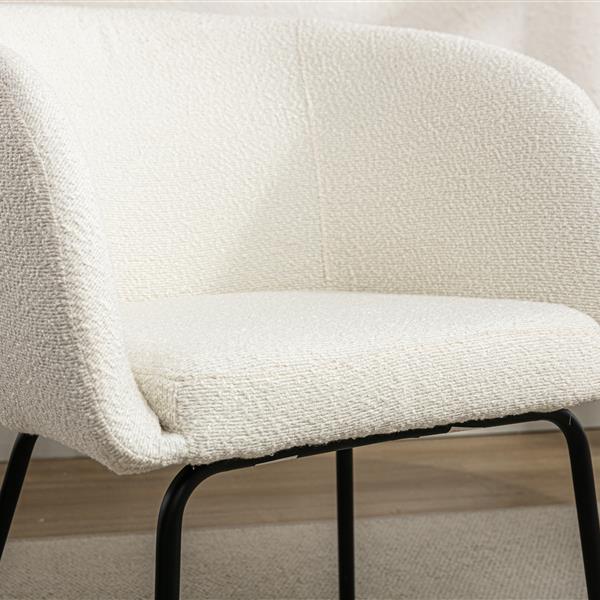 039-Set of 1 Boucle Fabric Dining Chair With Black Metal Legs,Ivory