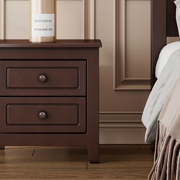 2-Drawer Nightstand for Bedroom, Mid Century Retro Bedside Table with Classic Design,Dark Walnut