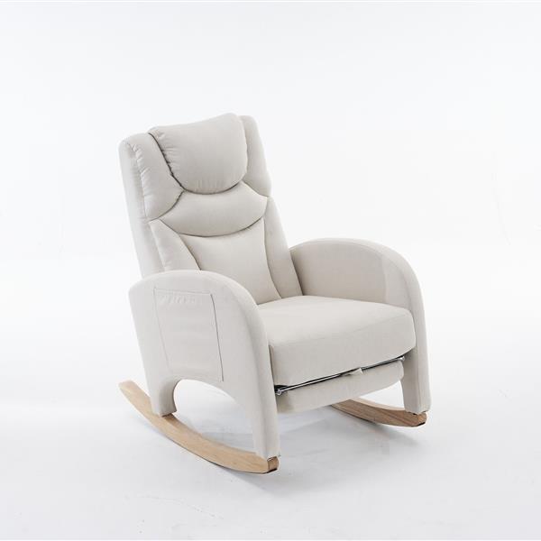 052-Cotton Linen Fabric Nursery Rocking Chair With Adjustable Footrest,Beige