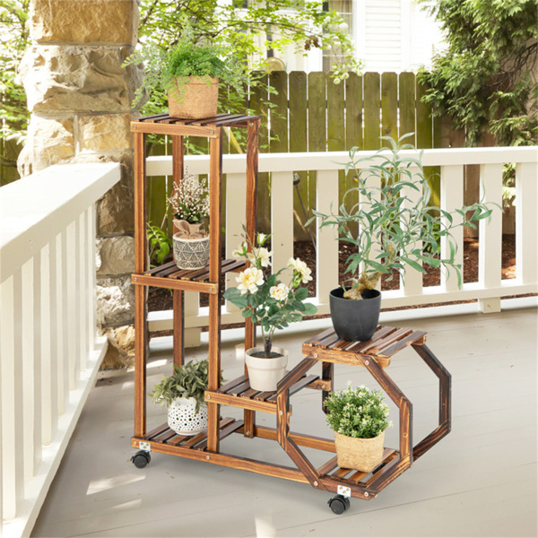 Wooden Plant Stand with Wheels 