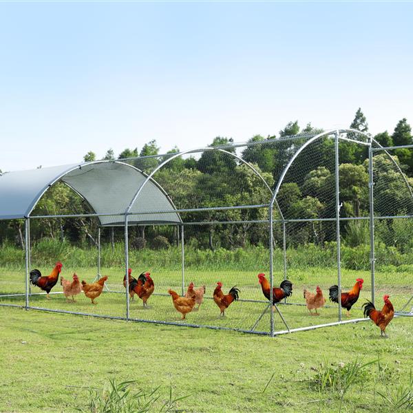 Large metal chicken coop upgrade three support steel wire impregnated plastic net cage, Oxford cloth silver plated waterproof UV protection, duck rabbit sheep bird outdoor house 9.2'W x 18.7'L x 6.5'H