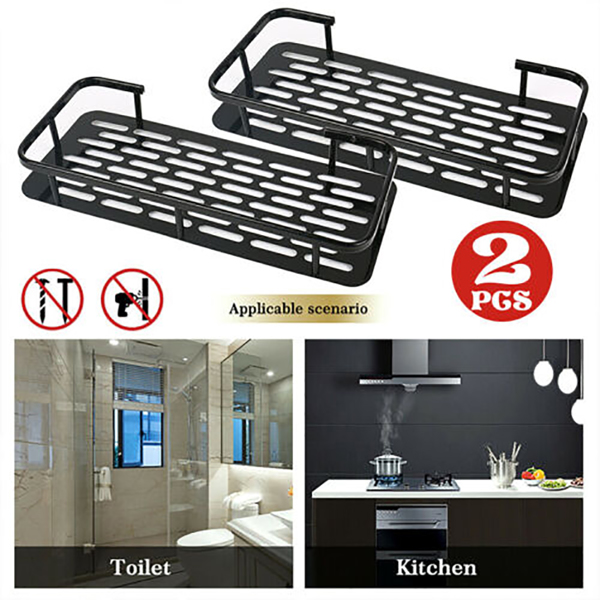 2X Self Adhesive Shower Shelf Bathroom Shower Caddy Rack Storage Organiser Black