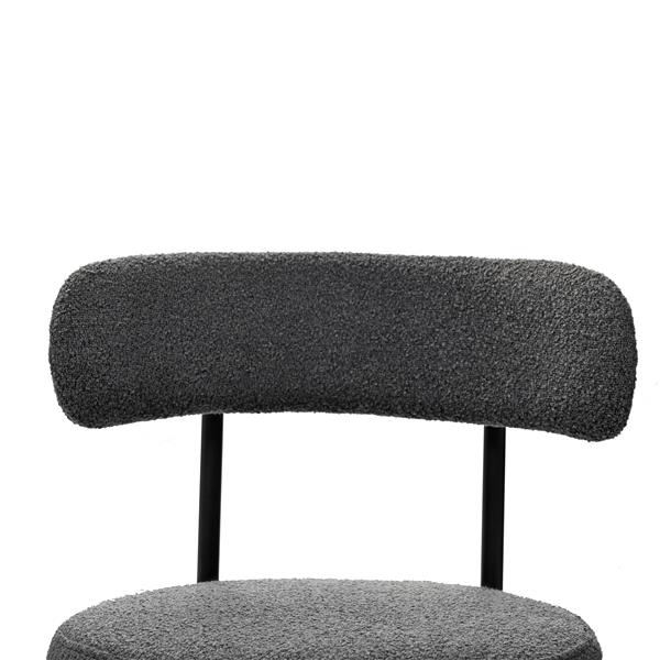 Grey Boucle Dining Chairs Set of 2,Mid-Century Modern Curved Backrest Chair,Round Upholstered Kitchen Chairs