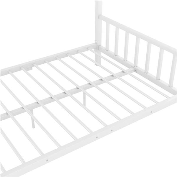 Full Size Metal House Platform Bed with Two Drawers,Headboard and Footboard,Roof Design,White