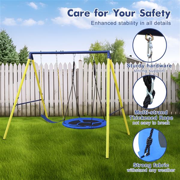 Indoor/Outdoor Metal Swing Set with Safety Belt for Backyard