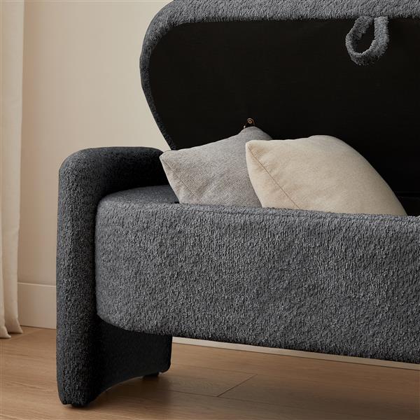 Ottoman Oval Storage Bench 3D Lamb Fleece Fabric  Bench with Large Storage Space for the Living Room, Entryway and Bedroom,Dark,Grey