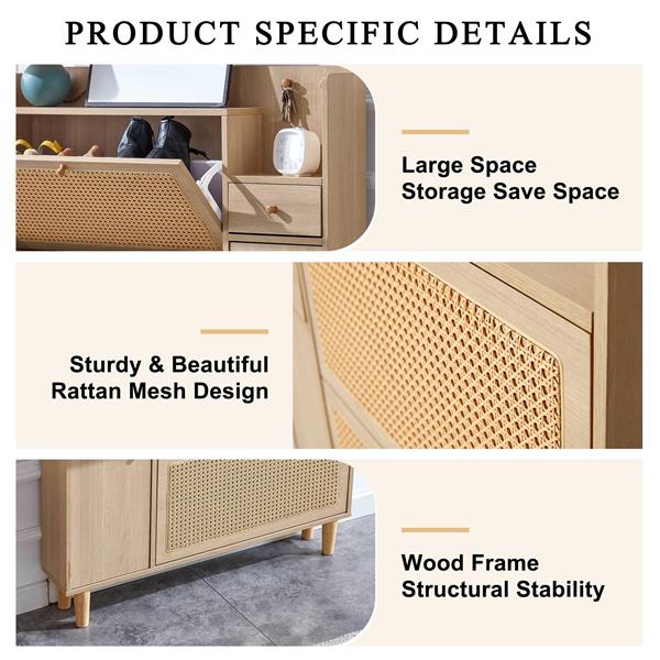 Modern minimalist storage cabinet MDF bed top cabinet Japanese rattan shoe cabinet, small home furniture. Suitable for hallways and living rooms