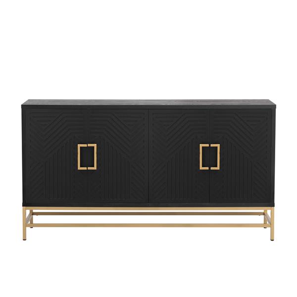 Retro Style Sideboard with Adjustable Shelves, Rectangular Metal Handles and Legs for  Kitchen, Living room, and Dining Room  (Black)