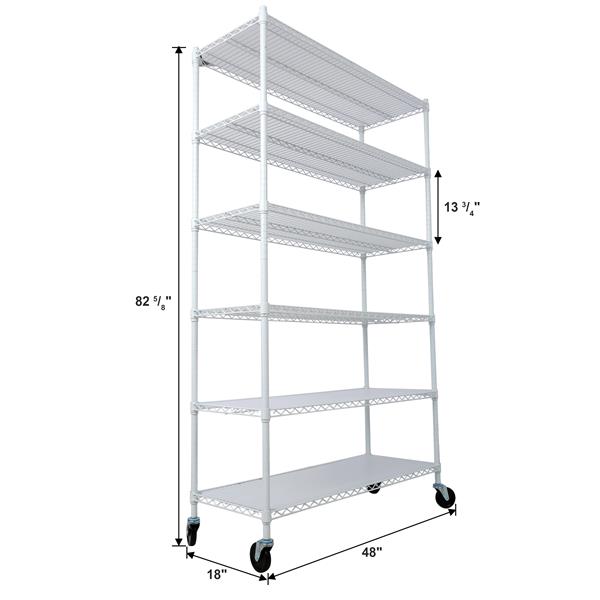 6 Tier 6000lbs Capacity NSF Metal Shelf Wire Shelving Unit, Heavy Duty Adjustable Storage Rack with Wheels & Shelf Liners for Commercial Grade Utility Steel Storage Rack, White- 82"H x 48"L x 18"D