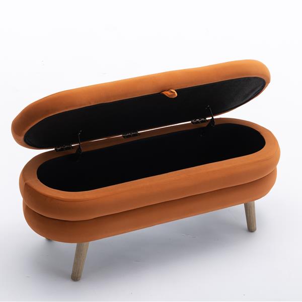 036-Velvet Fabric Storage Bench Bedroom Bench With Wood Legs For Living Room Bedroom Indoor,Orange