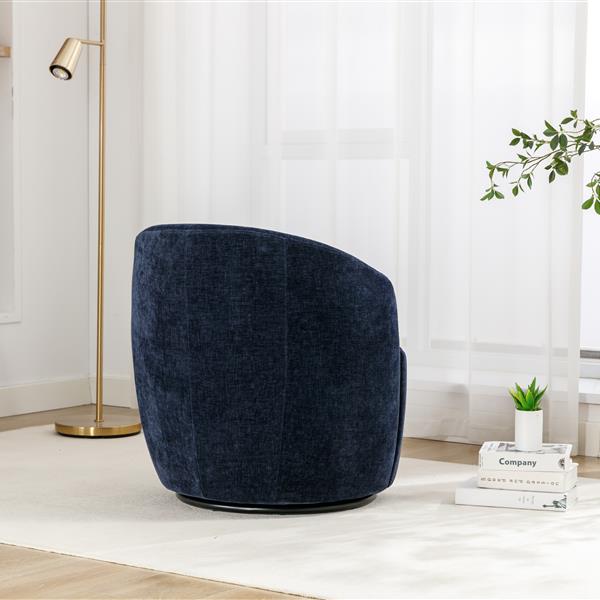 Chenille Fabric Swivel Armchair Barrel Chair With Black Powder Coating Metal Ring,Blue