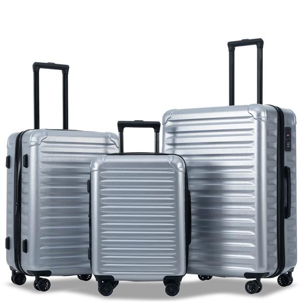 Luggage Sets New Model Expandable ABS+PC 3 Piece Sets with Spinner Wheels Lightweight TSA Lock (20/24/28),SILVER