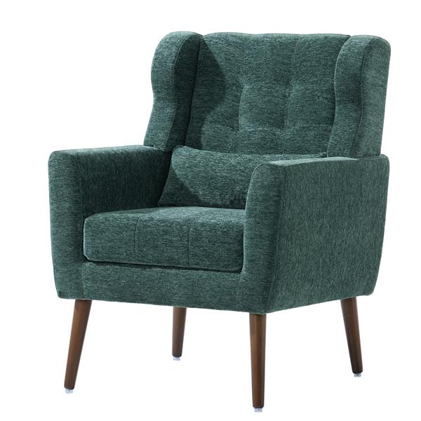 Modern Chair,Chenille Arm Chairs for Living Room,Upholstered Mordern Armchair,Comfy Soft Padded Lounge Chair in Small Space, Bedroom, w/Pillow, Solid Wood Leg (Blackish Green)