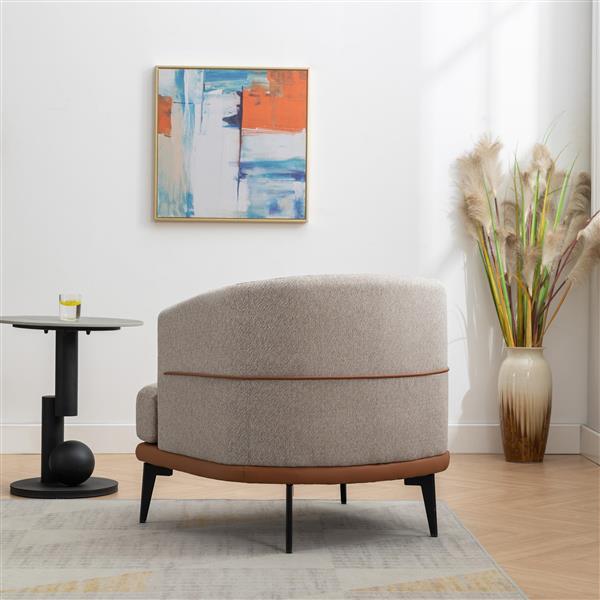 Modern Two-tone Barrel Fabric Chair, Upholstered Round Armchair for Living Room Bedroom Reading Room, Burnt Orange