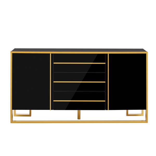 Modern Style 59"L Sideboard with Large Storage Space and Gold Metal Legs for Living Room and Entryway (Black)