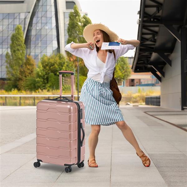 Luggage Sets ABS+PC Hardshell 3pcs Clearance Luggage Hardside Lightweight Durable Suitcase sets Spinner Wheels Suitcase with TSA Lock (20/24/28), RoseGold