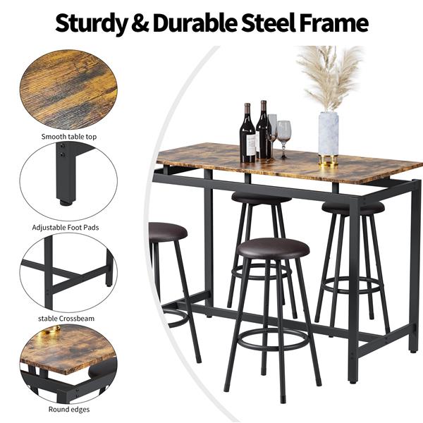 5-Piece Kitchen Counter Height Table Set, Bar Table with 4 Stools