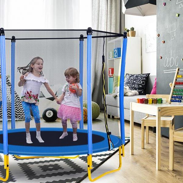 5.5FT Trampoline for Kids - 65" Outdoor & Indoor Mini Toddler Trampoline with Enclosure, Basketball Hoop and Ball Included