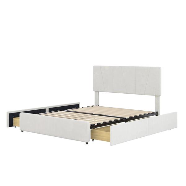 Full Size Upholstery Platform Bed with Four Drawers on Two Sides, Adjustable Headboard, Beige