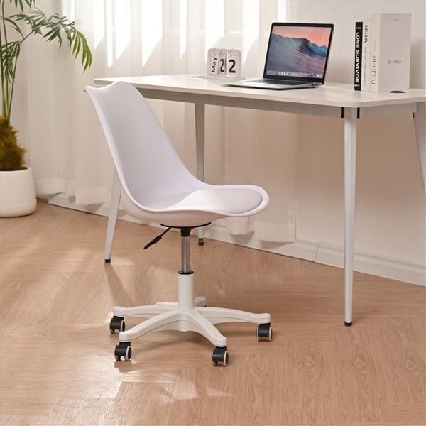 Armless Office Chair,Ergonomic Small Computer Desk Chair with Wheels,Adjustable Rolling Chair, Support Swivel Task Chair for Small Spaces living room,bedroom(White)