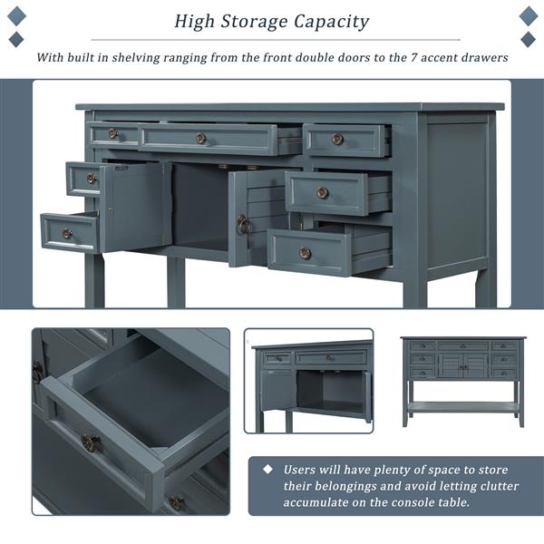 44.5'' Modern Console Table Sofa Table for Living Room with 7 Drawers, 1 Cabinet and 1 Shelf