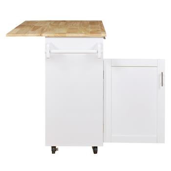 K&K Rolling Kitchen Island with Storage, Kitchen Cart with Rubber Wood Top, Spacious Drawer with Divider and Internal Storage Rack, Kitchen Island on Wheels with Adjustable Shelf Tower Rack, White