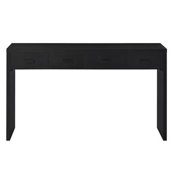 Modern Minimalist Console Table with Open Tabletop and Four Drawers with Metal Handles for Entry Way, Living Room and Dining Room (Black)