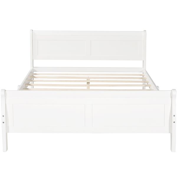 Full Size Wood Platform Bed with Headboard and Wooden Slat Support (White)