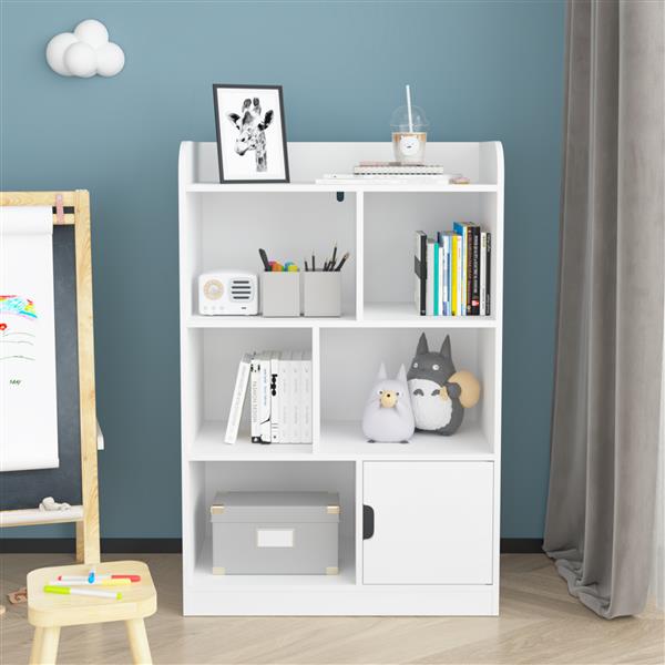 Kids Bookcase, Bookshelf with 6 Compartments,  Shelves and Cube Organizer, for Bedroom Living Room Office Closet School in White