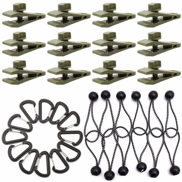 36Pcs Tarp Clip Windproof Awning Clamp Tent Clip Lock Grip Fastener Bungee Cord