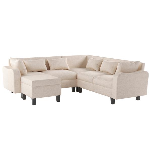 [New]87" Modern Sectional Sofa with coffee table,6-Seat Couch Set with Storage Ottoman,Various Combinations,L-Shape Indoor Furniture with Unique Armrests for Living Room,Apartment, 2 Colors(6 pillows)