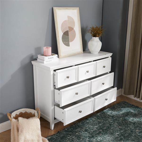 Modern 7 Drawers Dresser 7 Drawers Cabinet,Chest of Drawers Closet Organizers and Storage Clothes Storage Drawers Cabinet for Living Room, Farmhouse Dresser Organizer White