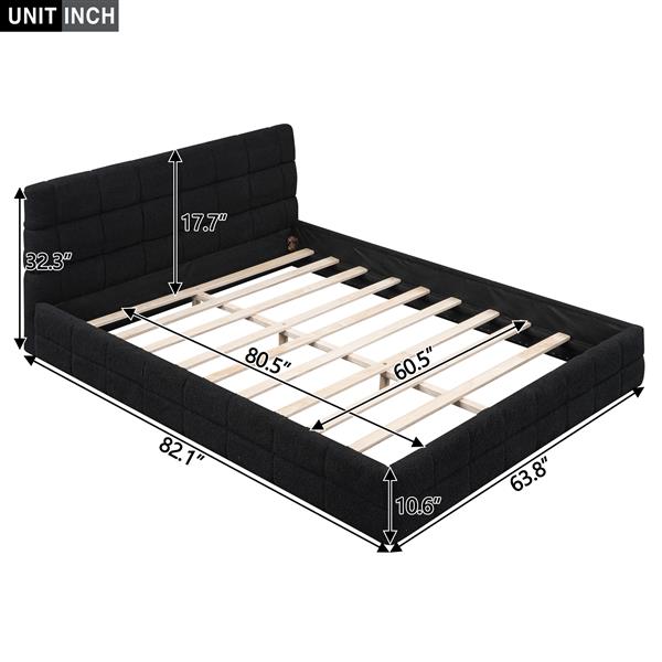 Queen Size Upholstered Platform Bed, Black