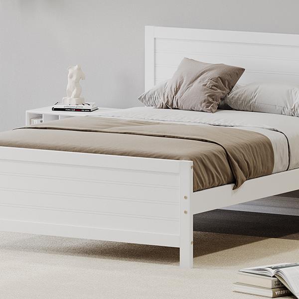 Wood Platform Bed Frame with Headboard, Mattress Foundation with Wood Slat Support, No Box Spring Needed, Full Size, White